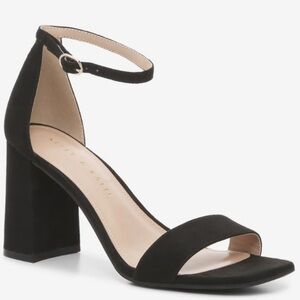 NWT Kelly & Katie Caital Black Suede Ankle Strap Heels
